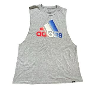 Adidas Heather Gray Muscle Tee with Tricolor Logo - XL